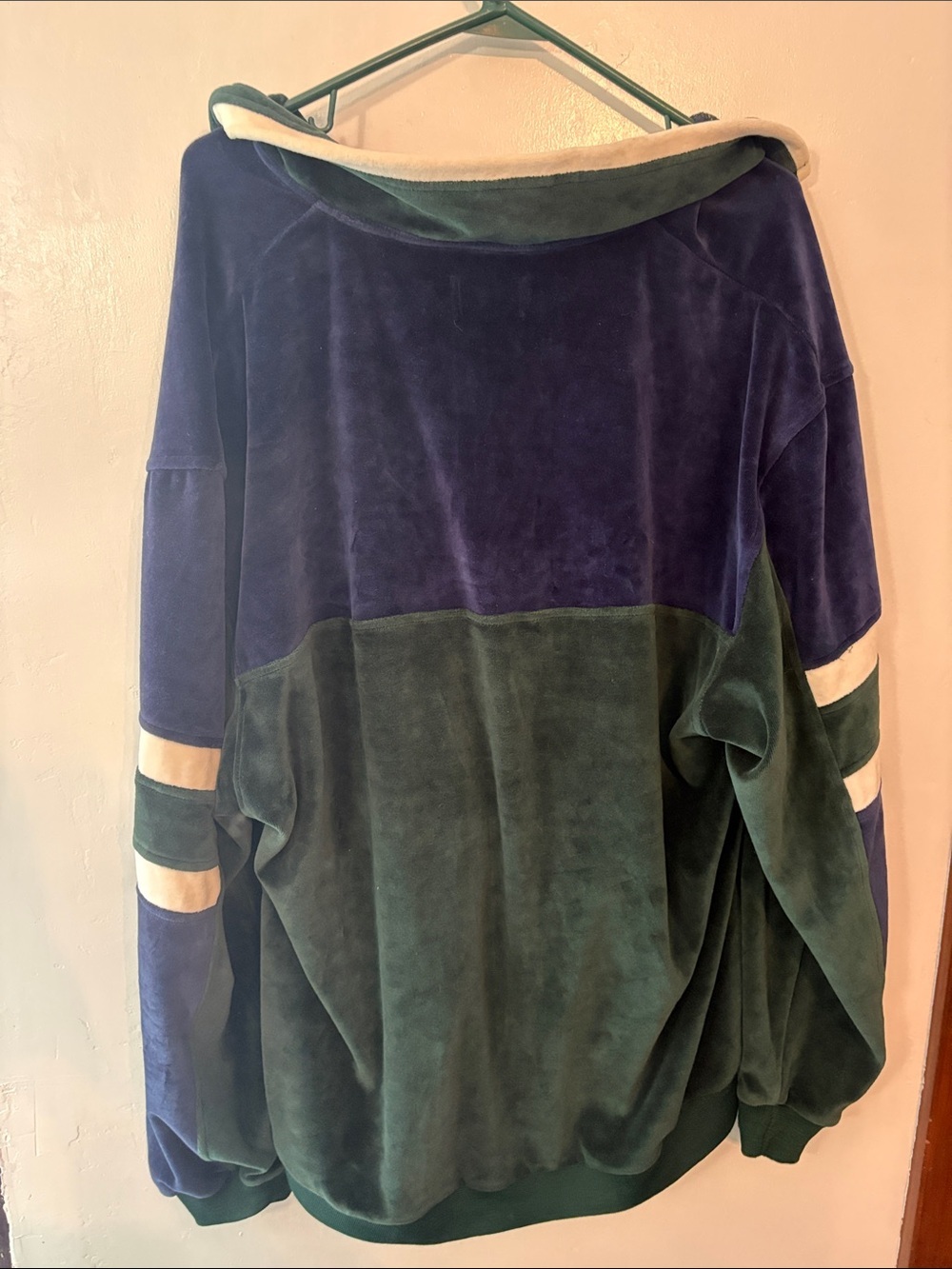 Billblass Green, Navy & Cream Velour Zip Jacket Hoodie - Picture 7 of 9